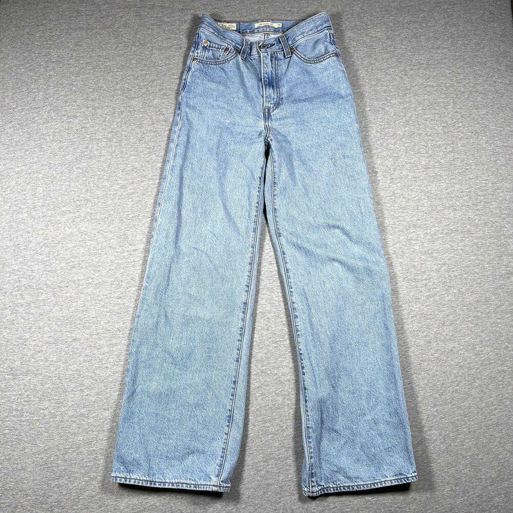 Levi's Ribcage Wide Leg Jeans Womens 24 Blue High Rise Light Wash Relaxed Fit